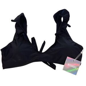 Missguided Womens Mix And Match Frill Shoulder Bikini Top Black‎ Size 10 NWT